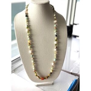 Handmade Amazonite Agate Beaded Necklace Silver Clasp Boho Gemstone Gift for Her